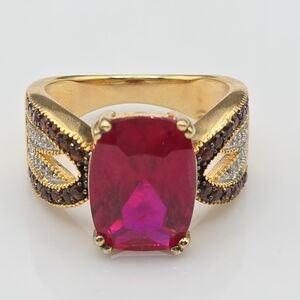 Designer Signed Genuine Red Ruby And Rhodolite Garnet Ring